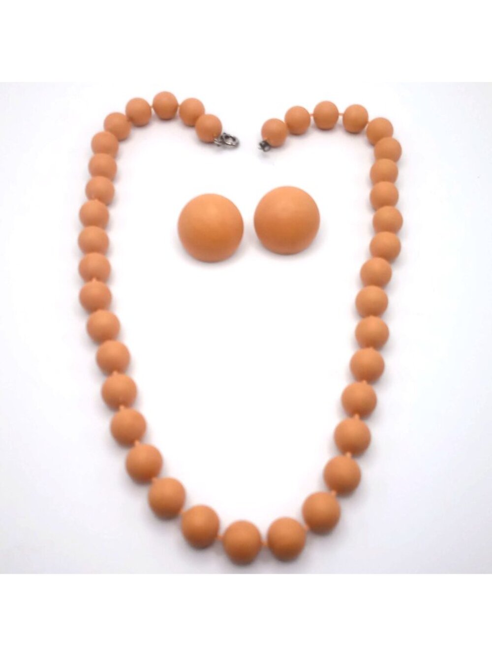 Vintage Beaded Necklace Pierced Earrings Set Butterscotch Tone Matte Design 17"